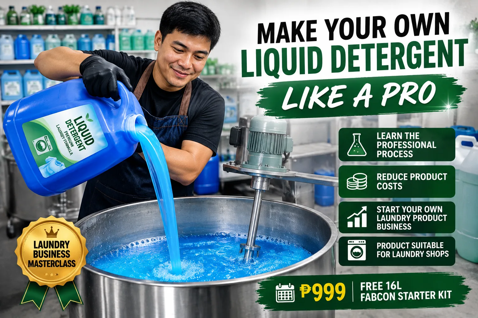 Client making liquid detergent professionally in the Laundry Business Masterclass